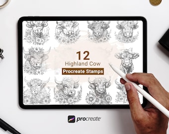 Highland Cow Procreate Brushes: Animal Stamps for IPAD (Digital file)