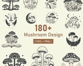Pacchetto SVG di funghi mistici: luna boho e funghi floreali (download immediato)