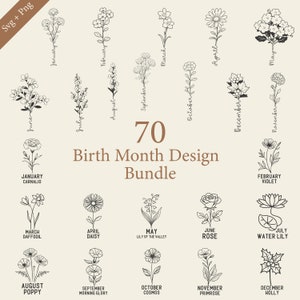 Geburtstagsmonat Strauß Wildblumen svg und png 70 Grafikdateien Bundle - Geburtsmonat Wildblumen Geburtstag botanische sofortige digitale Downloads