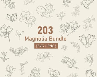 Magnolia Line Art: Hand-Drawn Flower Wreath SVG, PNG (Digital Download)