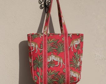 Baumwoll-Einkaufstasche mit Block-Print | Boho Einkaufstasche Handgemachte indische Tasche | Rajasthani Tasche | Reisetasche | Strandtasche | Einkaufstasche | Geschenk für sie