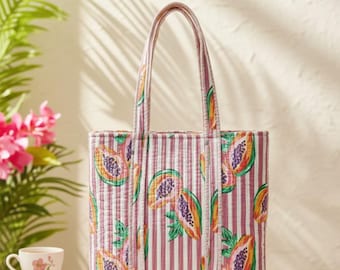 Handmade Indian Tote Bag | Block Print Cotton Shopper | Eco Friendly Reusable Bag | Boho Floral Tote | Market Bag for Women