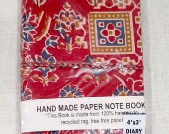 Cuaderno de diario de 4 x 3 pulgadas hecho a mano / Cuaderno de escritura vintage / Diario de viaje / Diario de tela de papel reciclado / Cuaderno artesanal