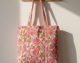 Cotton Quilted Bag | Block Print Tote Bag for Women | Boho Travel Bag | Handmade Shoulder Purse | Mother’s Day Gift