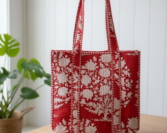 Hand Block Print Cotton Tote Bag | Sustainable Grocery Bag | Floral Printed Carry Bag | Lightweight Daily Use Tote