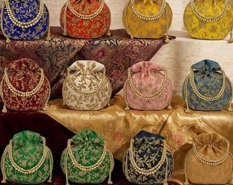 Paquete de 100 Bolsas Potli / Bolsitas bordadas indias / Bolsas para recuerdos de boda / Bolsas para regalos de fiesta / Bolsas Potli hechas a mano / Bolsa Potli tradicional