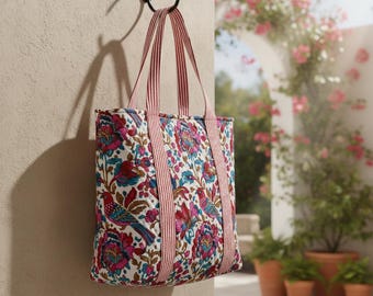 Baumwoll-Einkaufstasche mit Block-Print | Baumwolltasche Frauen | Handgemachte indische Tasche | Rajasthani Tasche | Reisetasche | Strandtasche | Geschenk für sie