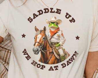 カウボーイフロッグTシャツ、面白いウエスタンミームシャツ