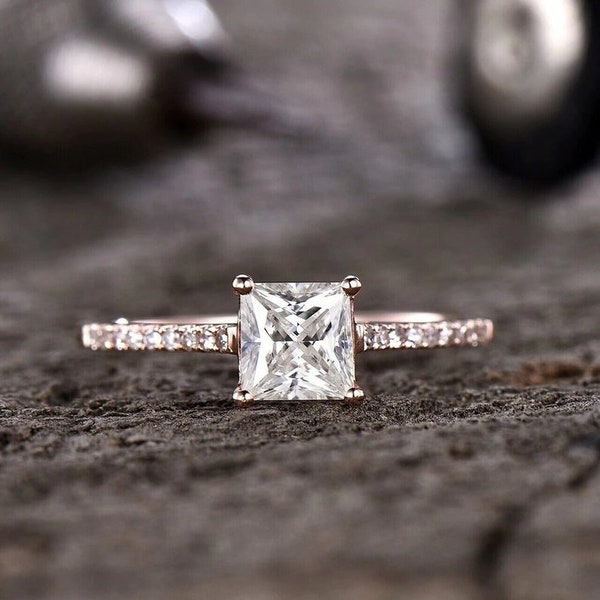 Lab Grown Diamond Engagement Ring Rose Gold 1.00 CT Princess Cut Forever One Diamond Wedding Ring Near-colorless Gemstone Bridal Ring 14Kt