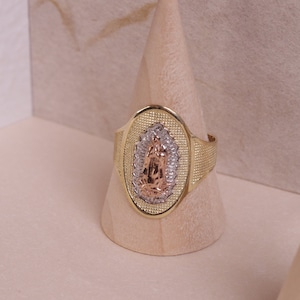 10K Tri Color Oval Shaped Virgin Mary Ring