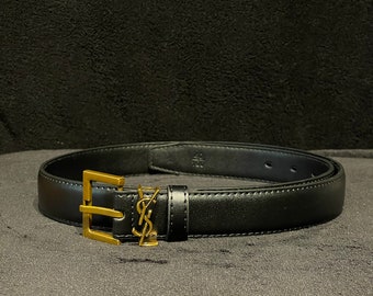 Wonderful Belt Vintage Black Leather With Gold Buckle Yves Saint Laurent
