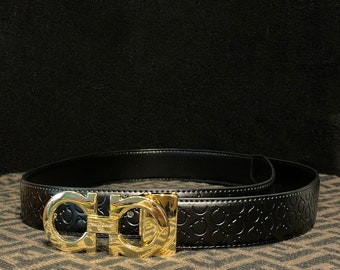 Prachtige riem vintage zwart leer met gouden gesp Salvatore Ferragamo