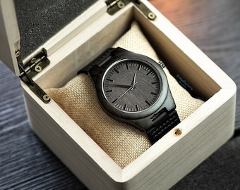 Gift For Him, Wooden Wrist Watch with Box, Personalized Wood Watch, Engraved Groomsmen Watch, Wooden Watch with Box, Anniversary Gifts