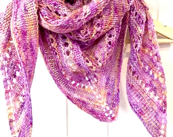 Pink shawl superfine merino hand dyed and handknit