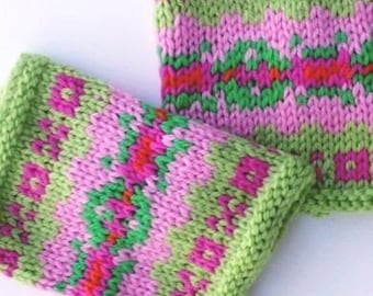 bright warm merino handknit wristlets