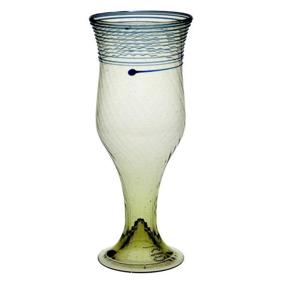 Hand Blown Saxon Glass Frankish Goblet Optic Blown with Blue Decoration Glassware