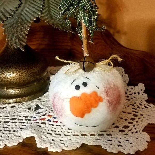 Folkart Snowman Head Rag Tree Decoration