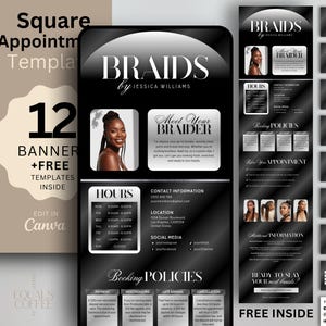 Braider Square Booking Template Pink Square Appointment Template Black Square Website Banner Braids Booking Site Template DIY Booking Braids