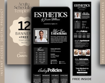 Modelo Black Acuity para banner de site de esteticista, agendamento de consultas, banners do Canva, site de reservas, cartão de visita de esteticista.