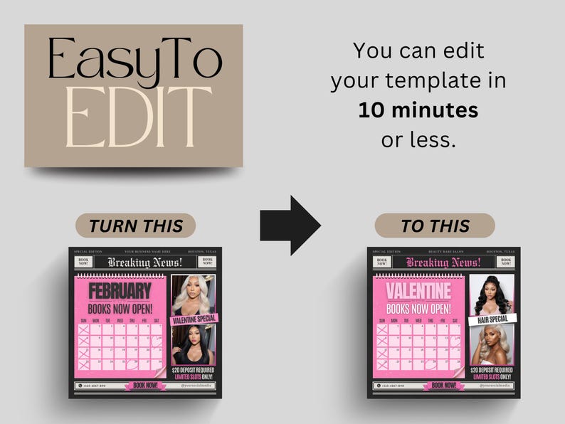 February Calendar Booking Template February Booking Flyers Valentine ...