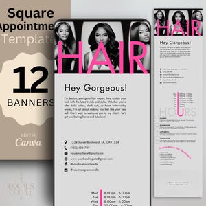 Minimalistische Quadratische Buchungsvorlage Hair Stylist Square Up Design Hair Salon Website Banner Page Square Template Lash Buchungsseite DIY Canva