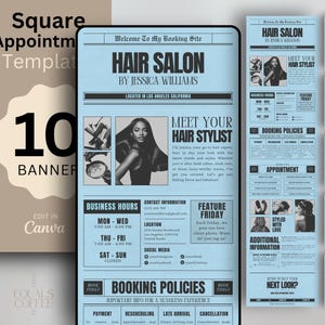 Hair Stylist Square Template Blue Booking Site Template Hairstylist Canva Template Website Banners Hair Square Appointments Template Sites
