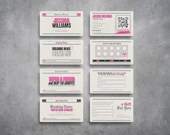 Krantenvisitekaartje DIY-visitekaartje Canva-sjabloon Telefoonkaarten Verwijzingskaart DIY-klantenkaart Cadeaukaart Haar Visitekaartje Nagels