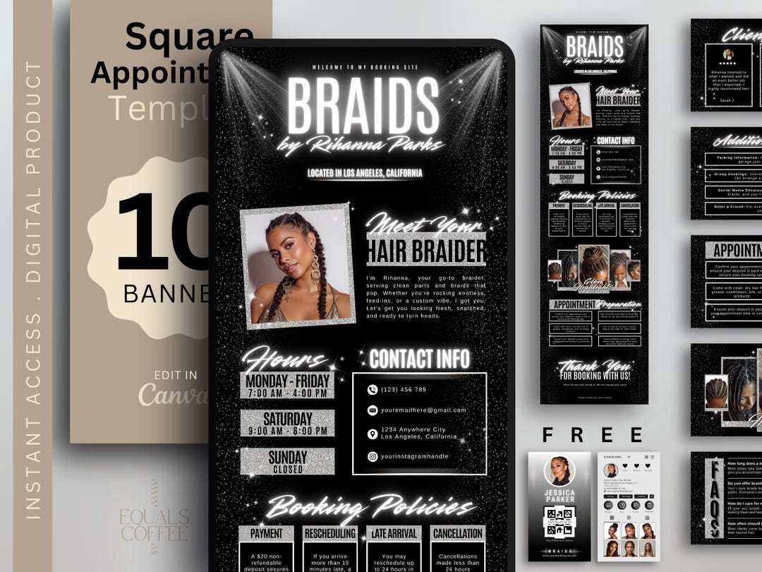 Braider Square Website Template, Square Appointments Template Black ...