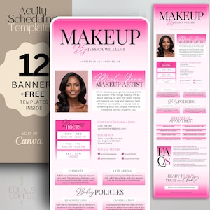 Pink Acuity Scheduling Template Makeup Artist Website Acuity Template Make-up DIY Canva Acuity Buchung Website Template MUA Free Business Card