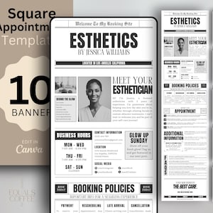 Modelli di prenotazione bianchi Modello di sito di prenotazione per estetista Square Modello di appuntamenti per estetista Square Sito web di prenotazione per estetista Canva