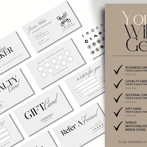 aesthetic simple Esthetician Business Card Template simple Business Card Design Bundle, Licensed Esthetician QR Code Card, Loyalty Card Referral Card Gift Card business card with qr code qr code card qr code template editable template