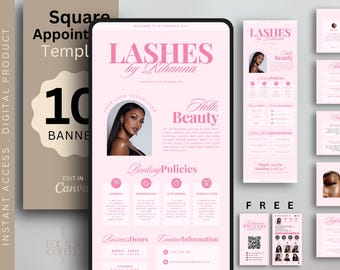 Lash Square Appointments Template Lash Tech Square Booking Site Square Template Pink Website Banner Lash Booking Sites DIY Canva Template