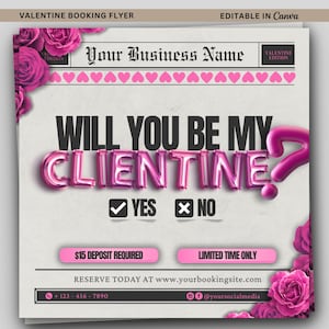 Will You Be My Valentine Booking Flyer, Valentines Day Flyer, Valentines Hair Flyer, Nail Flyer Valentine Flyer Template Lash Tech Canva valentine booking february bookings valentine makeup valentines sale valentines day flyer valentines bookings valentines day deals book now flyer valentines flyer hair flyer lash flyer nail tech flyer valentine flyers valentines flyers
