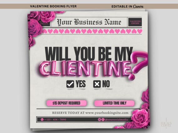 Will You Be My Valentine Booking Flyer, Valentines Day Flyer, Valentines Hair Flyer, Nail Flyer Valentine Flyer Template Lash Tech Canva