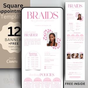 Braider Square Booking Template Pink Square Appointment Template Minimalist Website Banner Braids Booking Site Template Pink Booking Braids