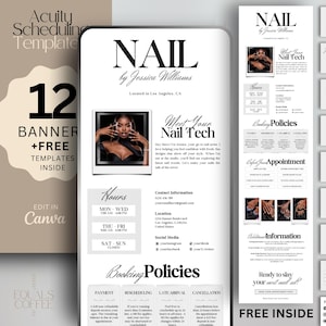 Minimalistische Acuity-sjabloon voor boekingssite Nail Tech Acuity-sjabloon Nagelsalon Canva-sjabloon Nagelplanning Acuity-website DIY-visitekaartje