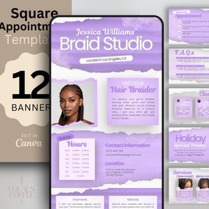 Braider Booking Site Braids Website Square Website Template Purple Website Banner Template Canva Cute Booking Page Braids Bookings Template