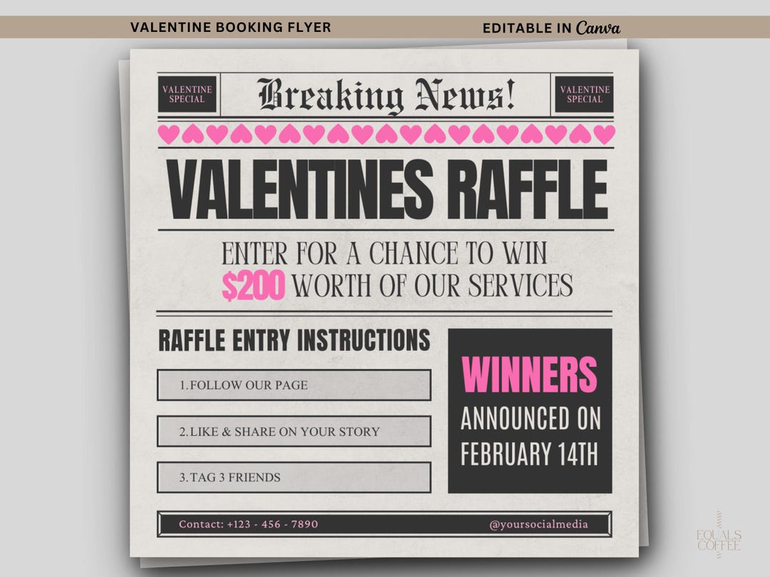 Valentine Giveaway Flyer Editable Canva Template, Valentines Raffle ...