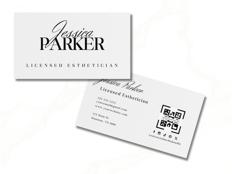 "simple Business Card Template simple Business Card Design Bundle, Licensed Esthetician QR Code Card, Loyalty Card Referral Card Gift Card
 canva template ig template hair cards hair bundles wig business card modern business card cute business cards "