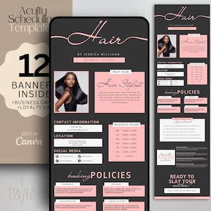 Hair Stylist Acuity Template Black and Pink Acuity Booking Template Hair Booking Templates Canva Acuity Hairstylist Website Template Acuity
