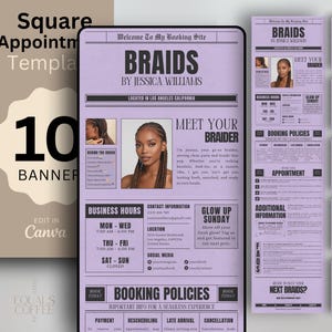 Purple Booking Site Template Braider Square Website Template Braider Booking Site Square Appointment Template Braid Canva Template Newspaper