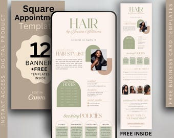 Sjabloon Boho Square Sjabloon Kapper Boekingssitesjabloon Hairstylist Canva-sjabloon Websitebanner Vierkant Afsprakensjabloon Boekingssite