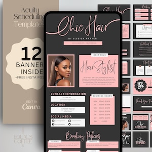 Black Acuity Scheduling Template Hair Stylist Canva Template DIY Schedule Acuity Template Hair Business Acuity Booking Page Website Template