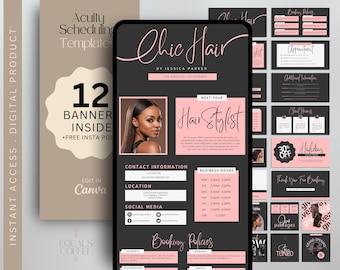 Black Acuity Scheduling Template Hair Stylist Canva Template DIY Schedule Acuity Template Hair Business Acuity Booking Page Website Template