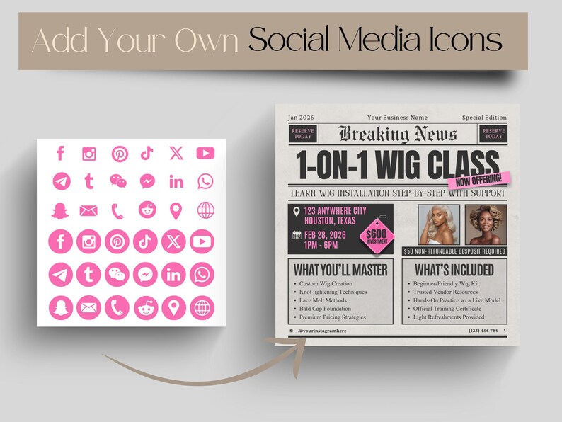 Wig Class Flyers, Lace Wig Class Flyer Template, Wig Install Training Course Flyer Wig Installation Masterclass Flyer 1 on 1 Wig Class wig install flyer wig installation 1 on 1 wig class wig install training wig master class lace melt lace wig class course flyer class flyer masterclass flyer wig class wig class flyers hair class flyer