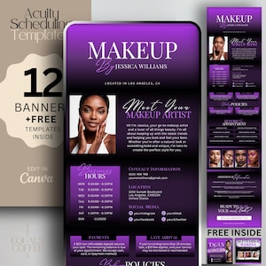 Makeup Acuity Scheduling Template Makeup Artist Buchungsseite Makeup Planer Canva Acuity Makeup Website Template Purple AcuityScheduler