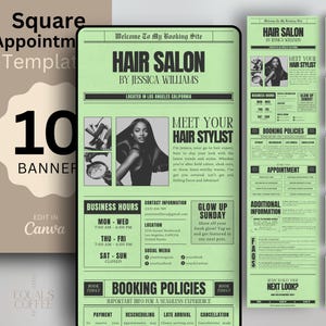 Square Template Hair Stylist Booking Site Template Hairstylist Canva Template Green Website Banner Square Appointment Newspaper Booking Site