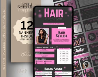 Pink Acuity Scheduling Template Hair Stylist Canva Template DIY Schedule Acuity Template Hair Business Acuity Booking Page Website Template