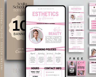 Modelo de agendamento de acuidade branca, modelo de banner para site de acuidade de esteticista, modelo de agendamento de acuidade do Canva, modelo de site de reserva de esteticista