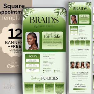 Braider Booking Site Template Green Website Template Braider Booking Template Square Template Braid Booking Template Braids Website Banner